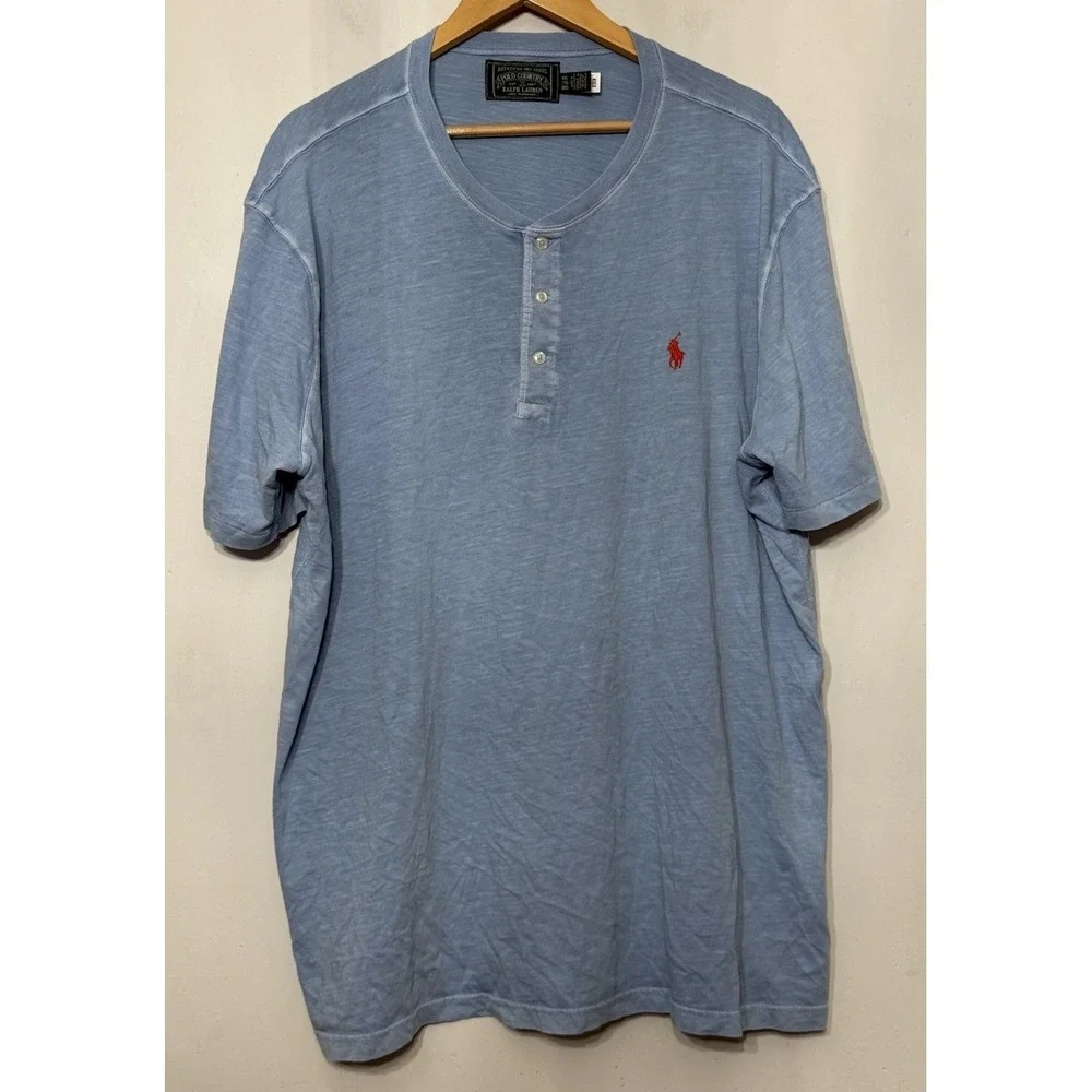 Polo Country Ralph Lauren Slub Jersey Short Sleeve Henley T-Shirt XXL Blue